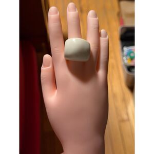 Vintage Mod Lucite Dome Ring Ivory Cream Sculptural Statement 1960s